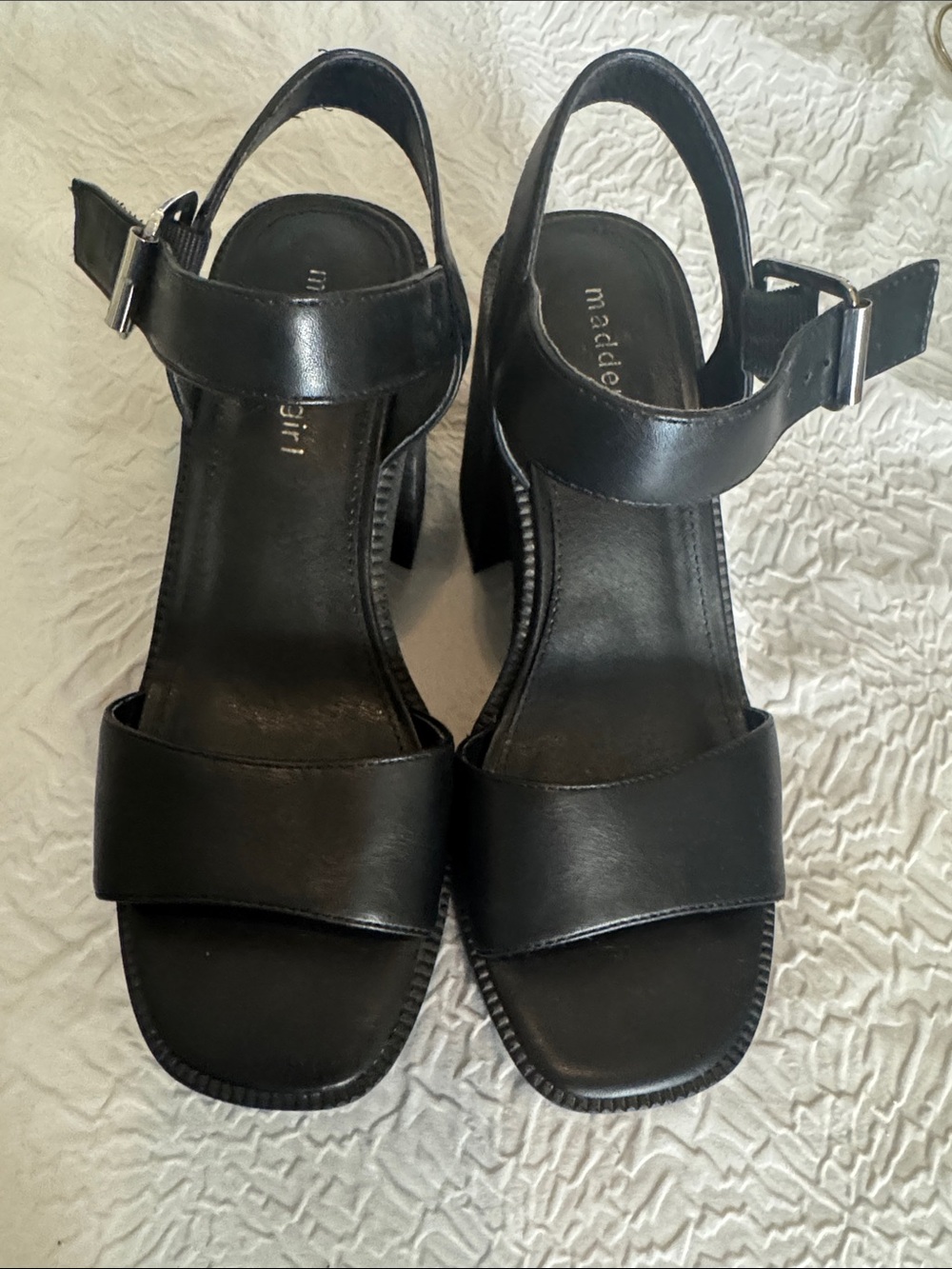 Madden Girl Black Block Heel Ankle Strap Sandals
